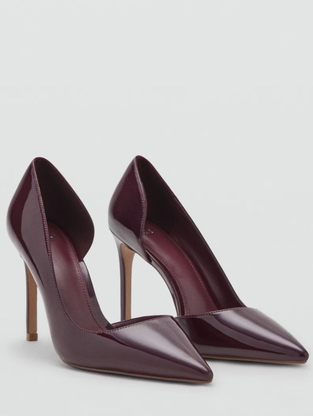 NWT Mango Asymmetrical Patent Leather Pumps In Burgundy